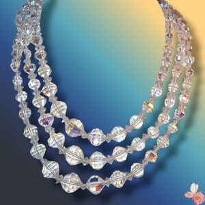 Vintage Laguna Iridescent Crystal 3-Strand Necklace 502